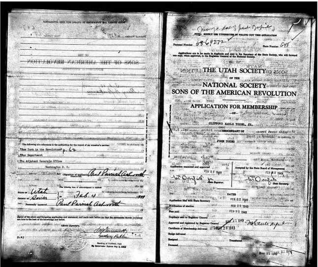 1949 Sons of American Revolution Application for Clifford Earle Young Jr