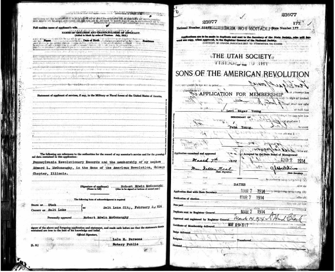 1914 Sons of American Revolution Application for Levi Edgar Young