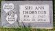 The Headstone of Siri Ann (Harvasty) Thornton in the Oakwood Cemetery
