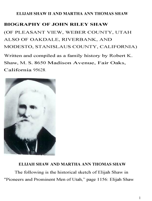 Biography of Elijah Shaw II and Martha Ann Thomas