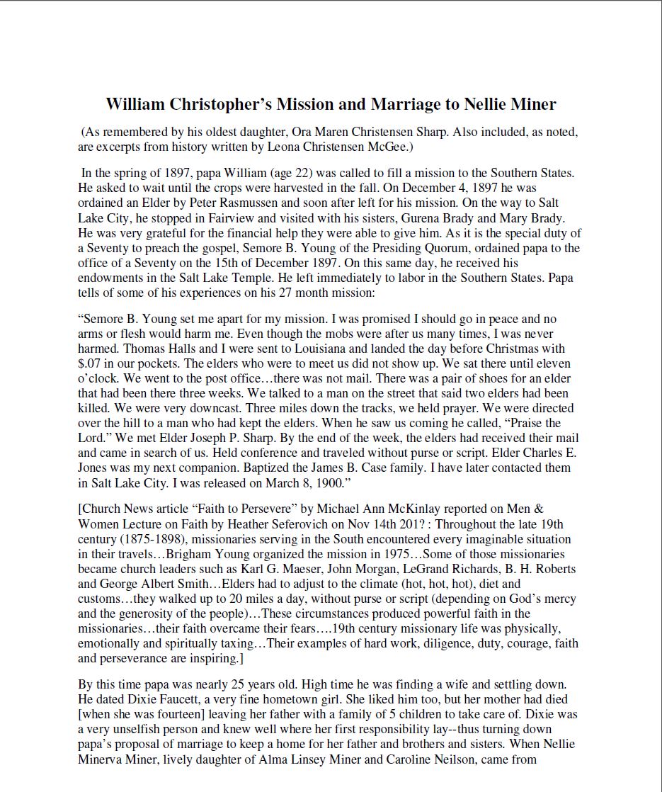 William Christopher’s Mission and Marriage to Nellie Miner
