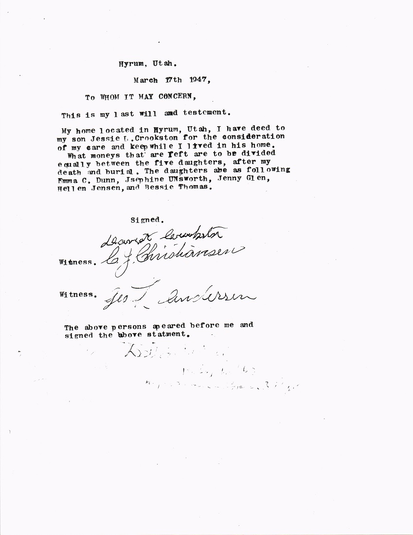 David Crookston's Last Will and Testament