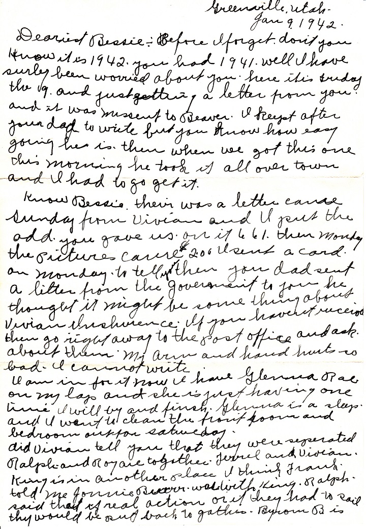 Letter from Jeanette Calvert Fordham to her daughter Bessie Fordham Edwards