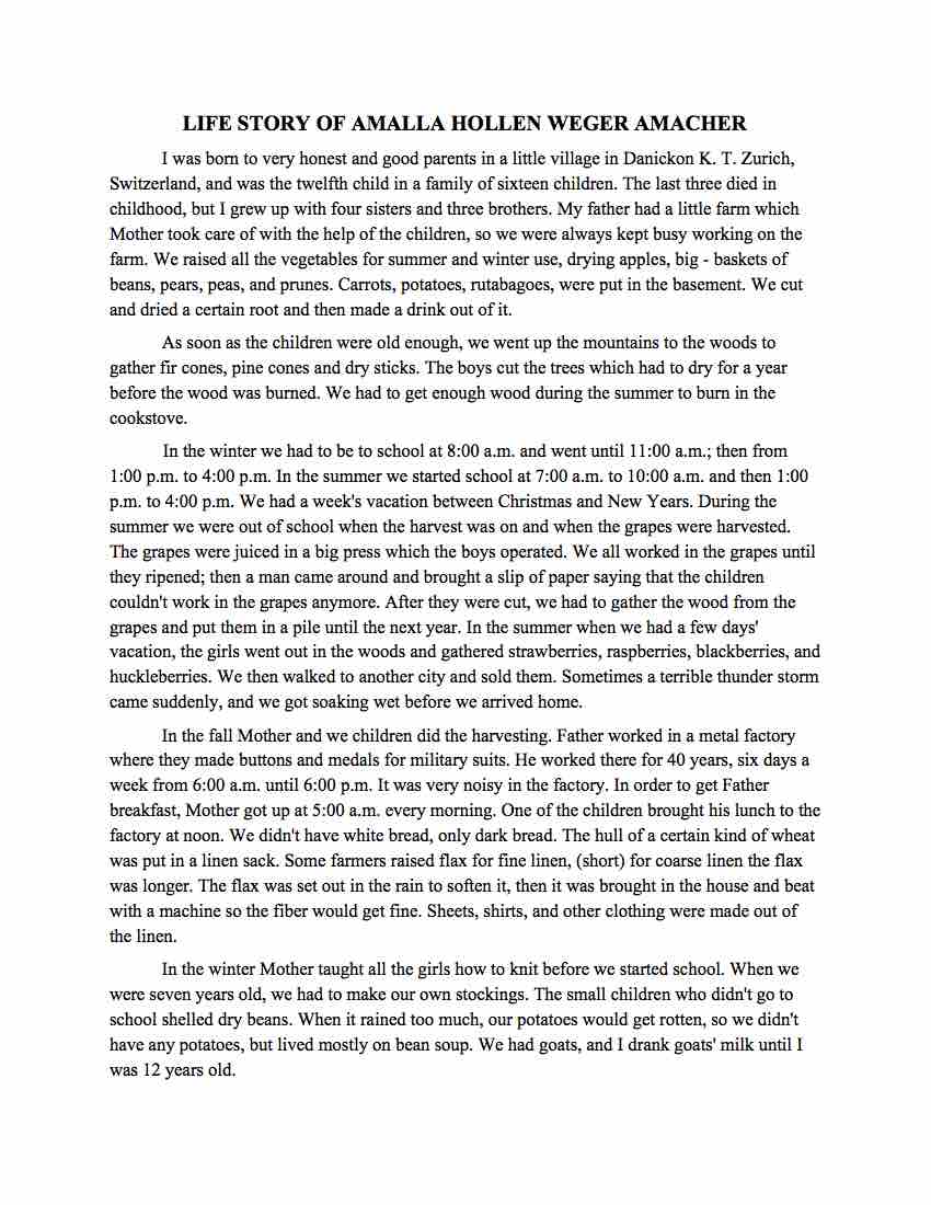 The Life Story of Amalia Hollenweger Amacher