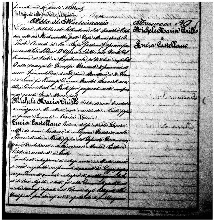 The Marriage Record of Michele Cirillo and Lucia Castellano