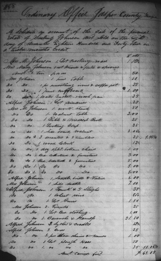 Snelling Johnson - Sale Bill - 12 March 1844