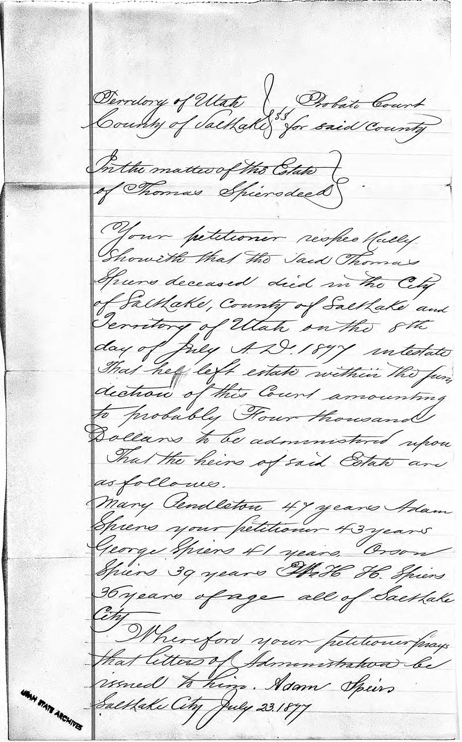 The Probate Record of Thomas Speirs