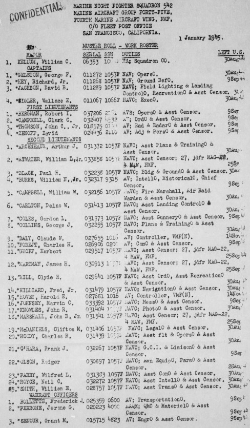 Marine Night Fighter Squadron 542 - 1 January 1945 - San Francisco, California