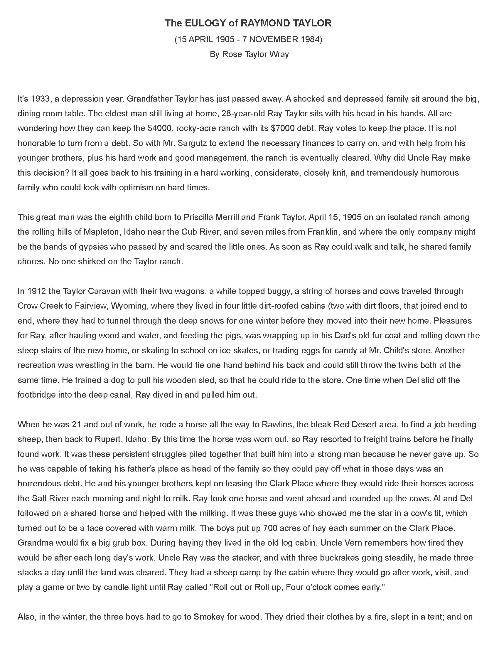 The Eulogy of Raymond Taylor