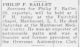 1961 Death Notice of Philip F Baillet