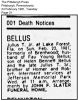 The Death Notice of Julius Bellus in 1981