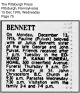 The Death Notice of Pauline (Pulyak) Bennett in 1976