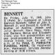 The Death Notice of John S (Pete) Bennett in 1969