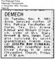 The Death Notice of Anna Demeck in 1982