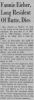 1941 Obituary of Fannie Eicher