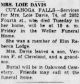1953 Obituary of Loie Davis