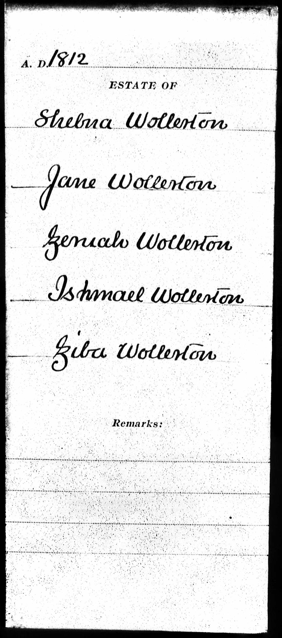 The Children of Ziba and Mary Wollerton in Orphan's Court, 1812 and 1829.