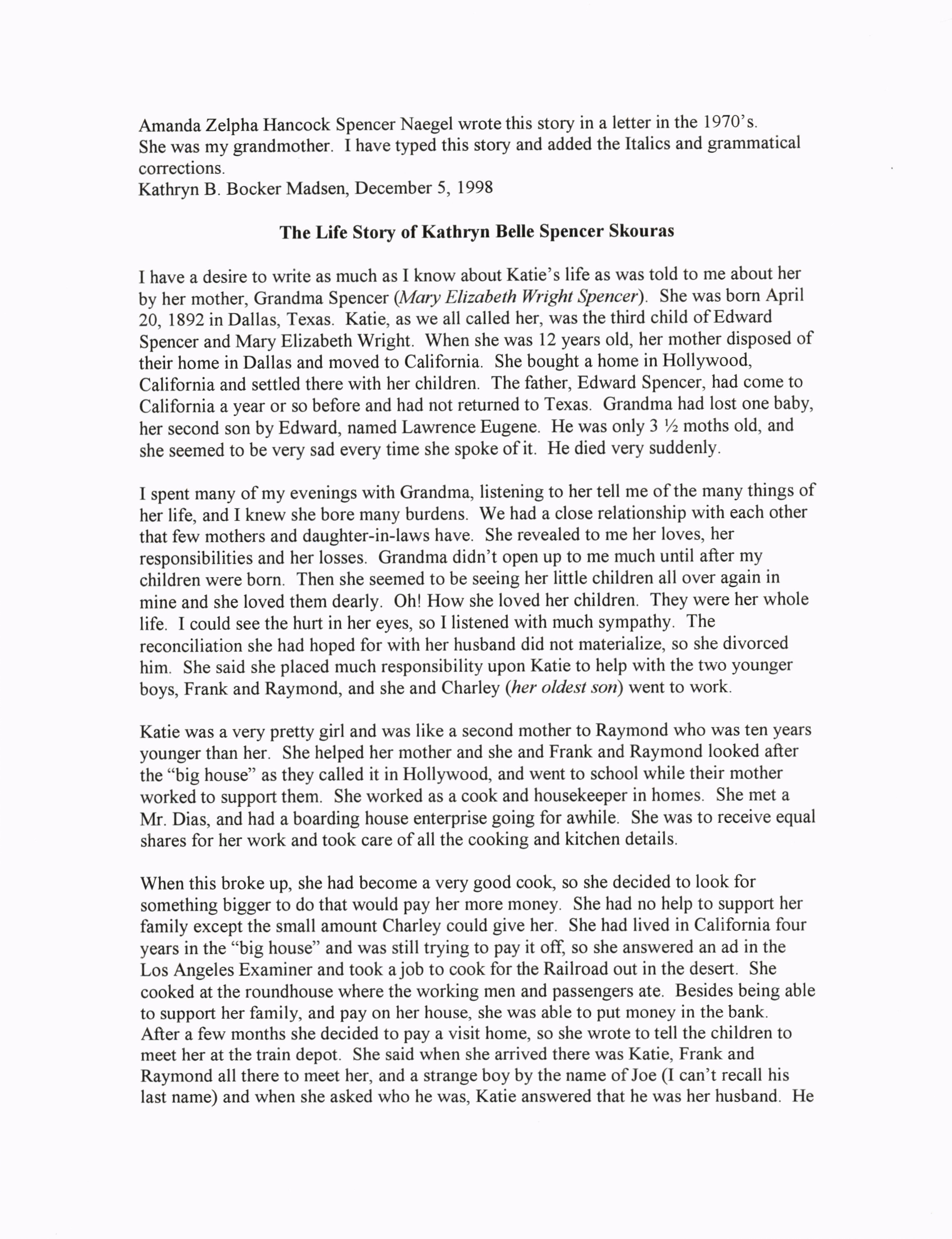 The Life Story of Kathryn Belle Spencer Skouras
