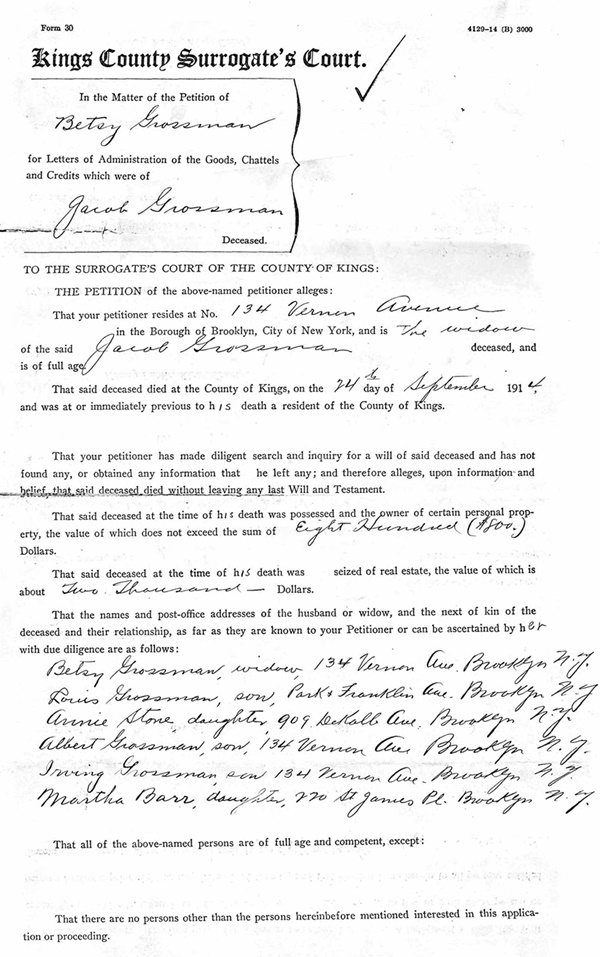 1914 Probate for Jacob Grossmann