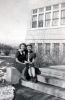 Bessie Marie Fordham with her best friend Martha Barton in front of Beaver High School - Beaver, Utah